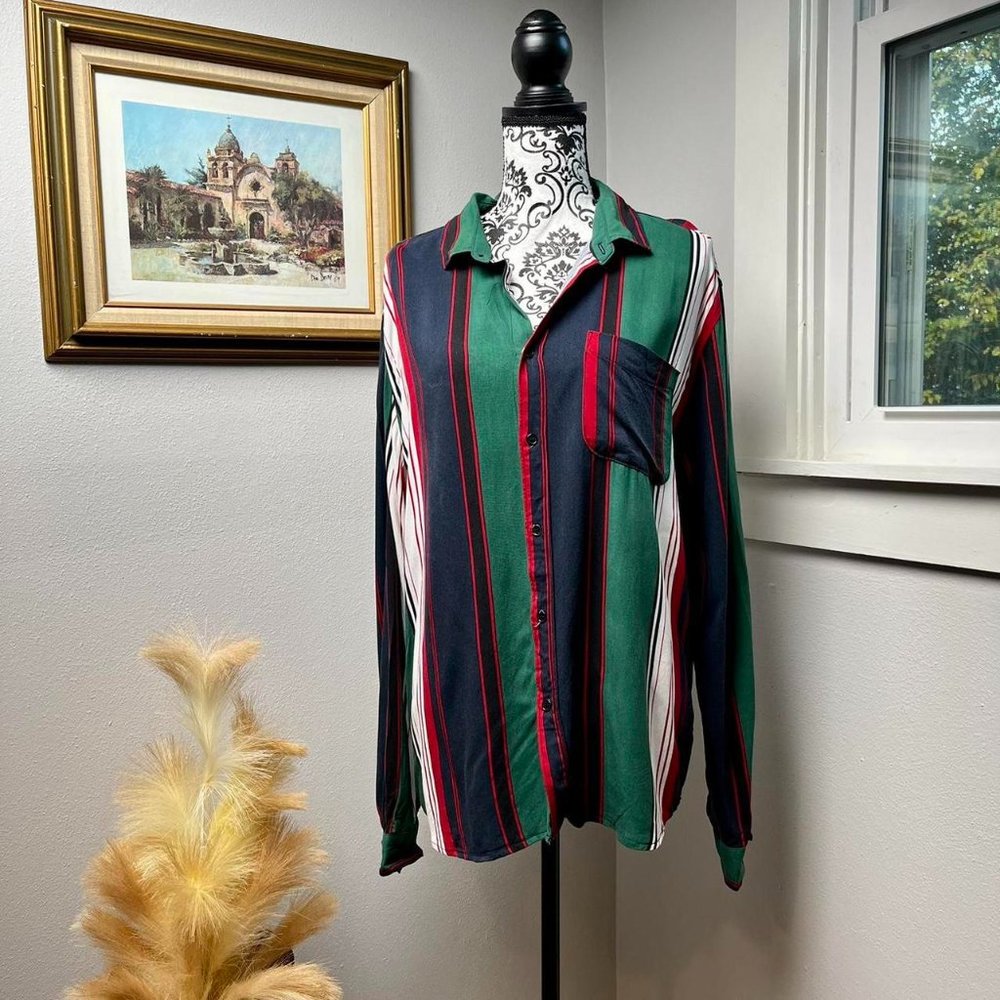90s retro stripe style polo with long sleeves